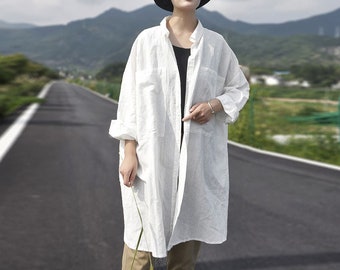 Dames linnen overhemden shirt met lange mouwen puur linnen blouses losse top losse zachte casual shirt oversized shirt plus size kleding N207