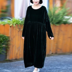 Black velvet long dress plus size store