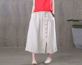 Spódnica damska z lnu i bawełny, Spódnica vintage midi, Spódnica boho, Spódnice letnie, spódnica w dużych rozmiarach, spódnica damska, Spódnica z elastycznym stanem N260