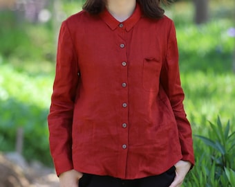 Women's 100% linen shirt, long sleeves shirt, white shirt, loose linen blouse top, oversized shirt, plus size clothing, custom clothing N263