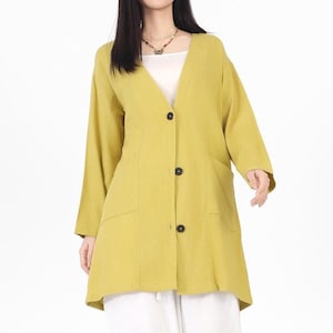 Cárdigan de lino y algodón, suave, básico, de manga larga, holgado, chaqueta kimono personalizada, ropa hecha a mano, cárdigan informal para mujer N310