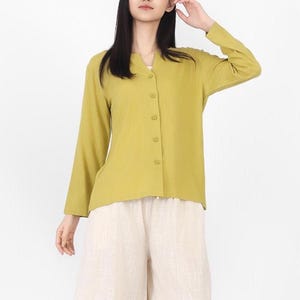 Veste en coton et lin, chemisier à manches longues, manteau en lin lavé, tenue de style vintage, haut surdimensionné, haut en lin respirant, vêtements faits à la main E01 0615