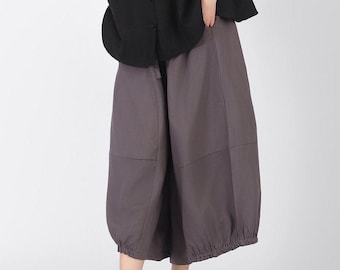 Pantalones de lino para mujer, pantalones de pierna ancha, suaves, informales, holgados, de verano, pantalones cortos, pantalones de lino de pierna ancha, pantalones midi hechos a mano F570