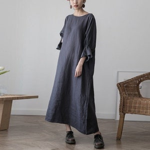 Pure Linen dresses for Women Linen maxi dress large size linen long dress custom handmade dress soft casual loose dress caftan N110