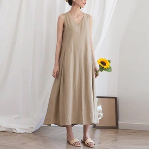 Sleeveless linen dresses, linen maxi dress, loose custom oversized dress boho soft casual summer fall dress plus size clothing N168