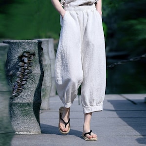 Pure linen pants, Women Harem pants, wide leg pants, oversized clothing,custom linen long pants, loose casual pants, plus size pants N299