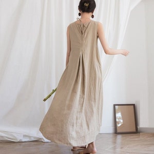 Sleeveless linen dresses, linen maxi dress, loose custom oversized dress boho soft casual summer fall dress plus size clothing N168