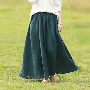 Women&#39;s linen long skirt, vintage skirt, linen skirt, women skirt, plus size skirt, maxi skirt, fall spring skirt custom hand made skirt R12