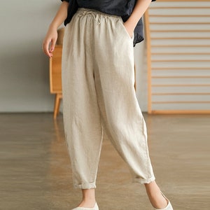 Pantalon 100 % lin, pantalon long, pantalon large, sarouel pleine longueur, maxi pantalon ample, pantalon long personnalisé grande taille N177 automne printemps