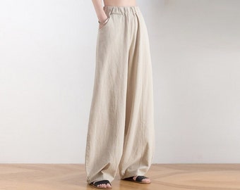 Linen cotton pants linen long pants wide leg pants full length harem pants loose maxi trousers fall spring custom long plus size pants A123