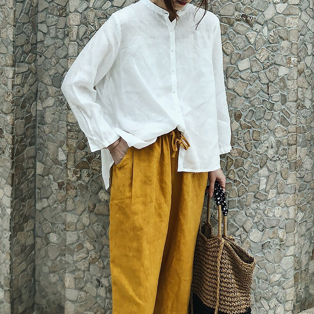 Women's 100 Linen Shirt Long Sleeves Linen Tops Loose Casual Linen