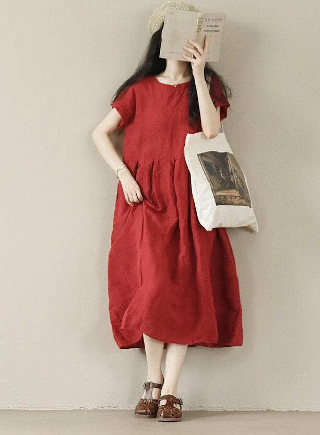 Short Sleeves Long Midi Dress Loose Robes Plus Size Boho Dress