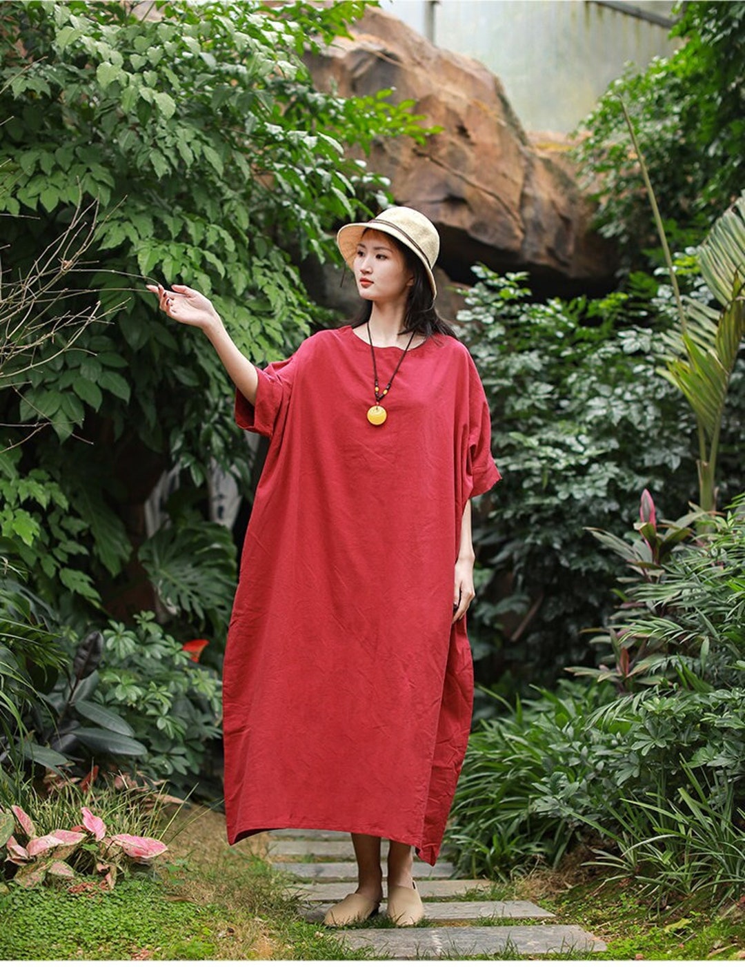 Abito a mezze maniche in lino per donna Autunno Primavera Abito