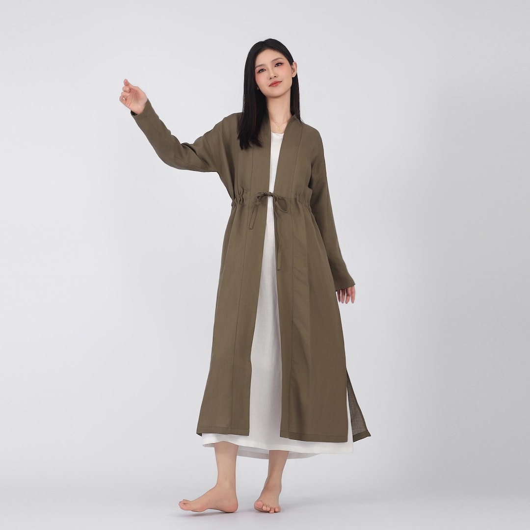 Fitting Robe Women's Pure Linen Robe Casual Loose Fitting Linen Cardigan Windbreaker ...
