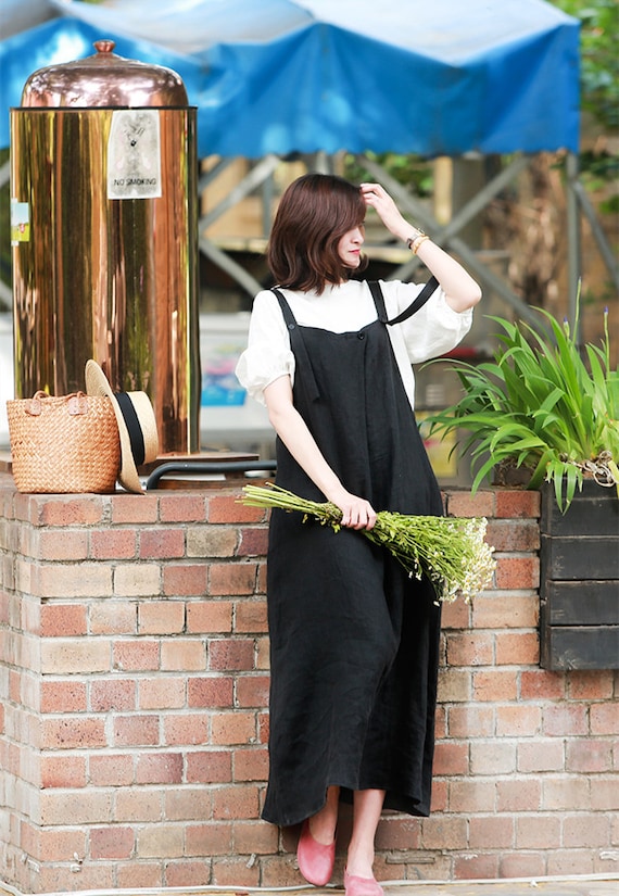 chinese dress ladies Linen midi dress with adjustable straps LINDA – Noisy Forest Clothes main image 1
