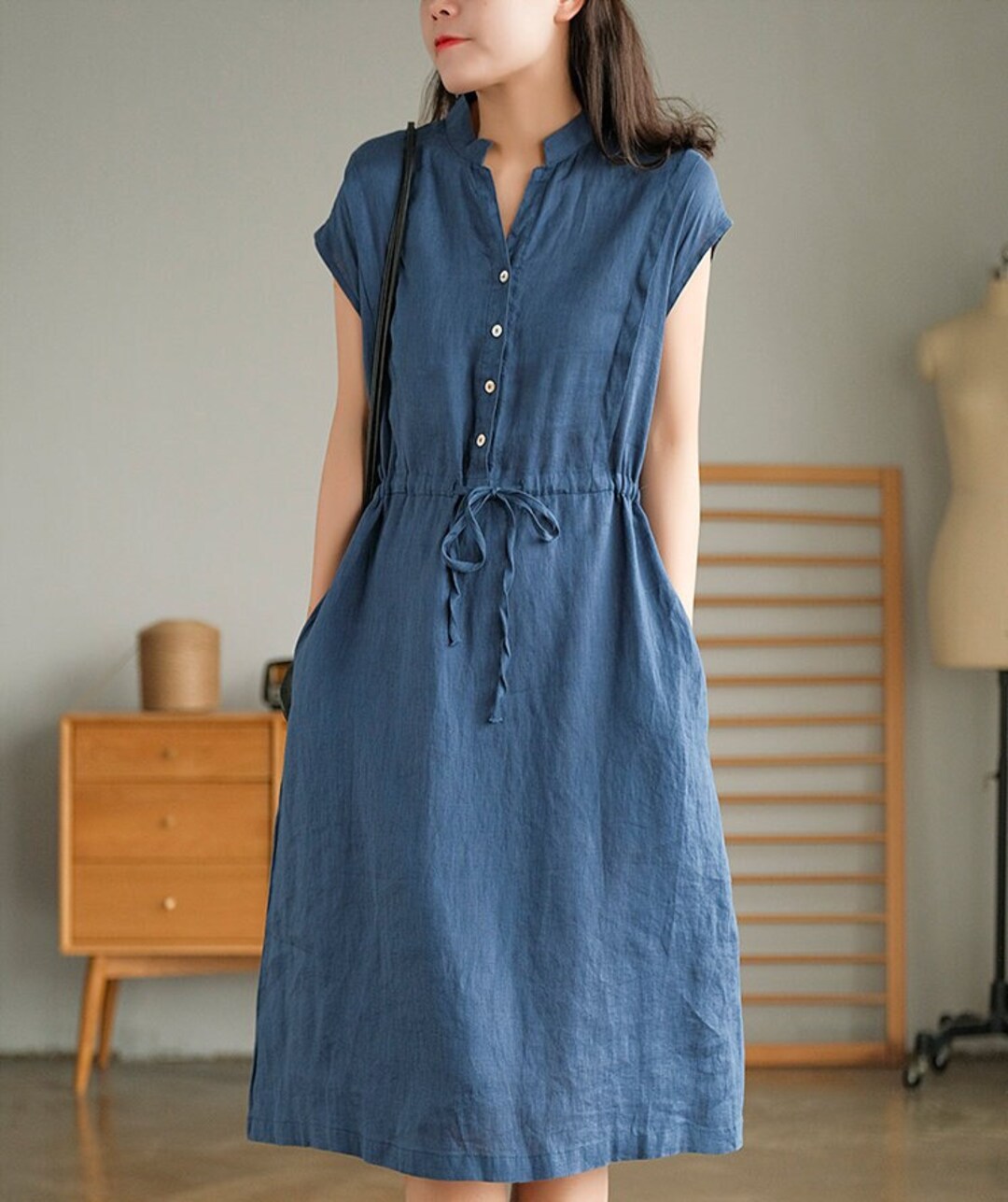 Women's Linen Dresses Sleeveless Linen Midi Dress Loose Custom