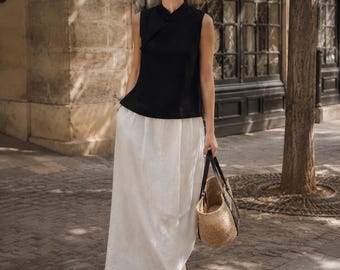 Women Sleeveless Tops Summer Linen Tank Tops 100%Linen Blouse Plus Size Tops Soft Loose Vest Women Linen Shirt Chinese Style Clothing N239
