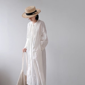 100% lin robes pour femmes lin manches longues robe longue décontractée douce surdimensionné lin robes robe ample manteau de lin grande taille robe N303 image 4