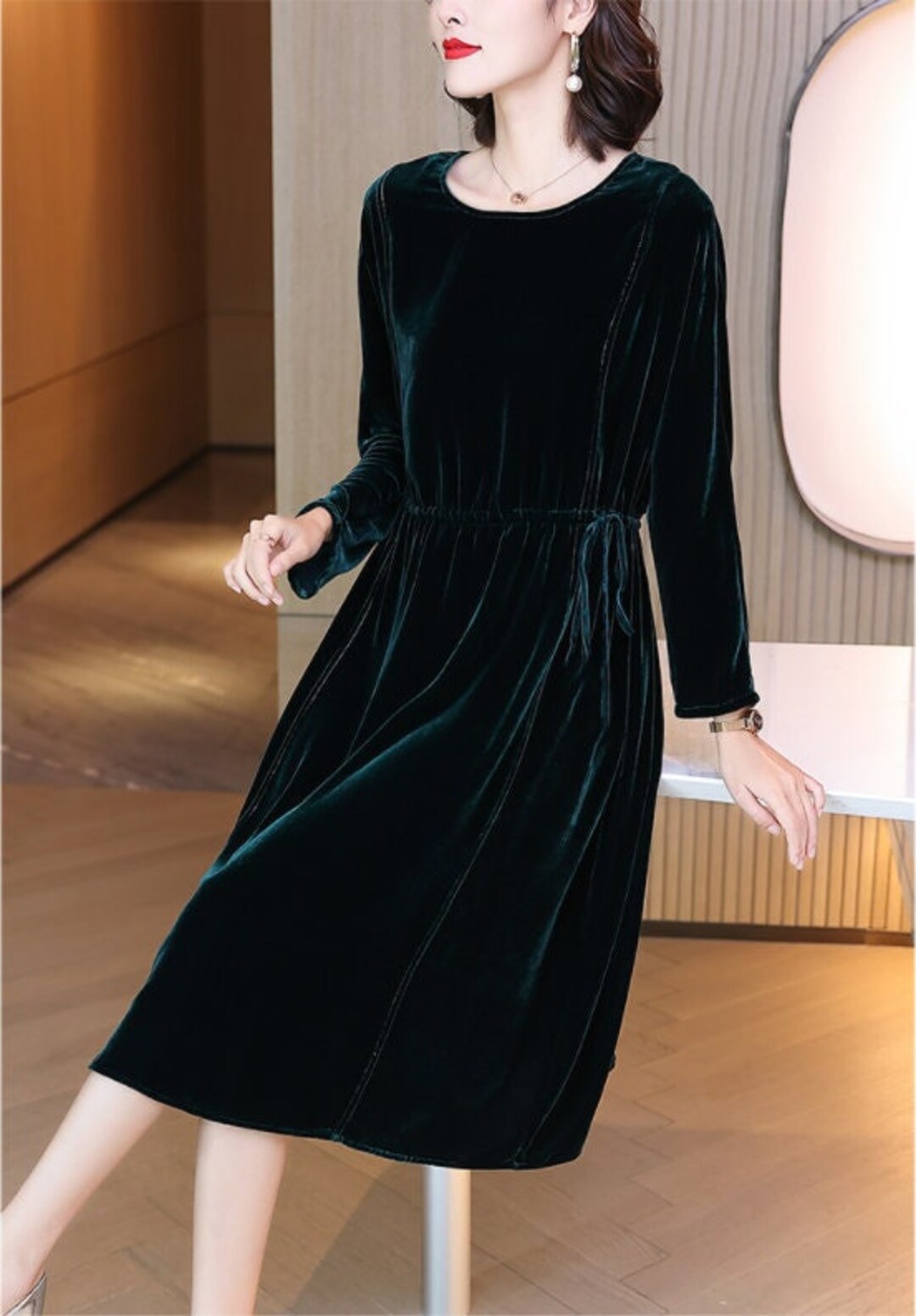 Velvet Dress for Women Long Sleeve Dress Bridesmaid Dress Loose Plus ...