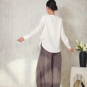 Long Sleeve Linen Cotton Shirt: Minimalist Zen Clothing, Relaxed Fit Top F788 image 4