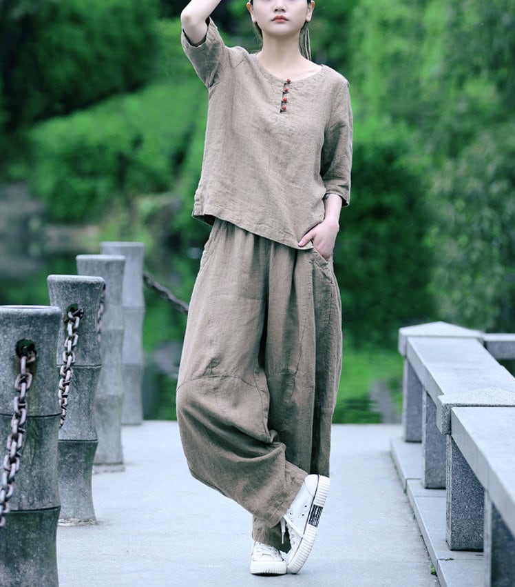 Linen Pants With Pockets Women Wide Leg Pants Oversized