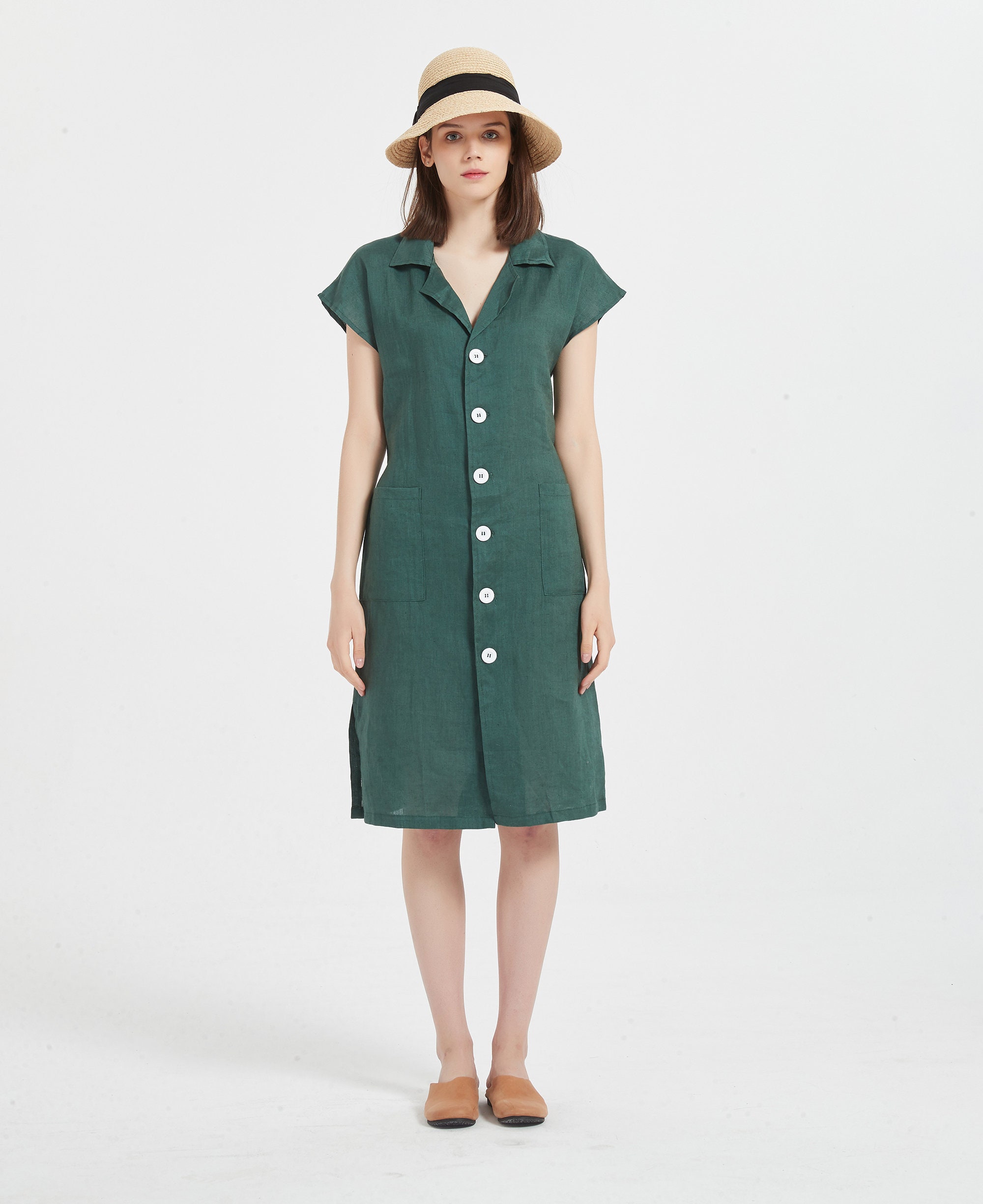 Women's 100 Linen Dress Short Sleeve Dress Linen Midi Etsy Australia