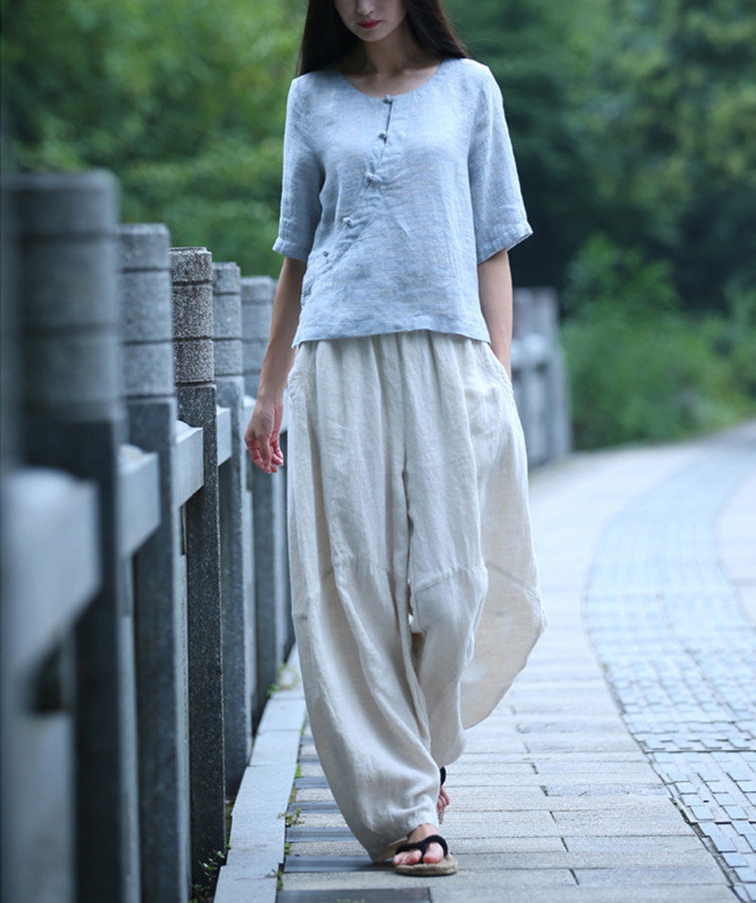 Women's long loose linen pants suitable spring and autumn J098 Women's long loose linen pants suitable spring and autumn J098