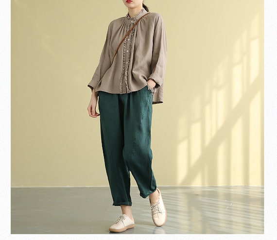 【BAON】[unisex] Laran Linen Banding Wide Pants PBNBP Linen Pants,Mens Baggy Linen Capri Pants Casual Harem