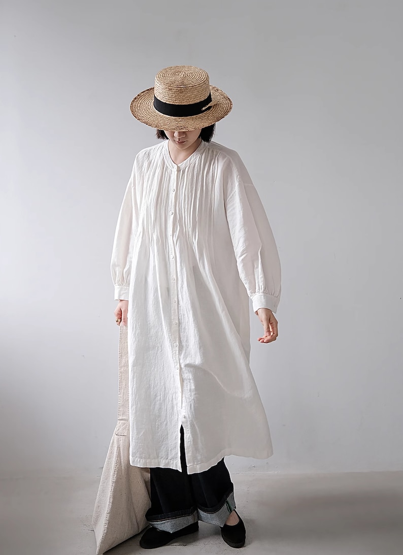 100% lin robes pour femmes lin manches longues robe longue décontractée douce surdimensionné lin robes robe ample manteau de lin grande taille robe N303 image 2