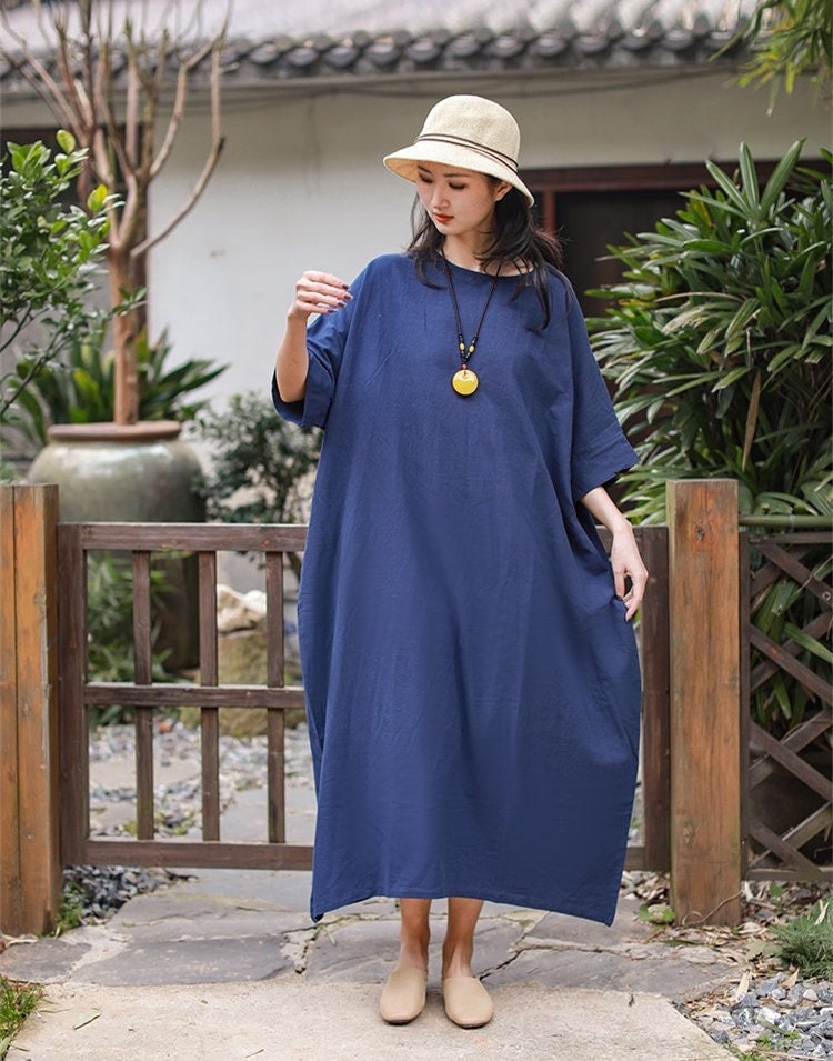 Women Linen Dress, Linen Maxi Dress, Linen Long Dress Loose Fit Casual Oversized Linen Tunic Robes Customized Long Robes F484