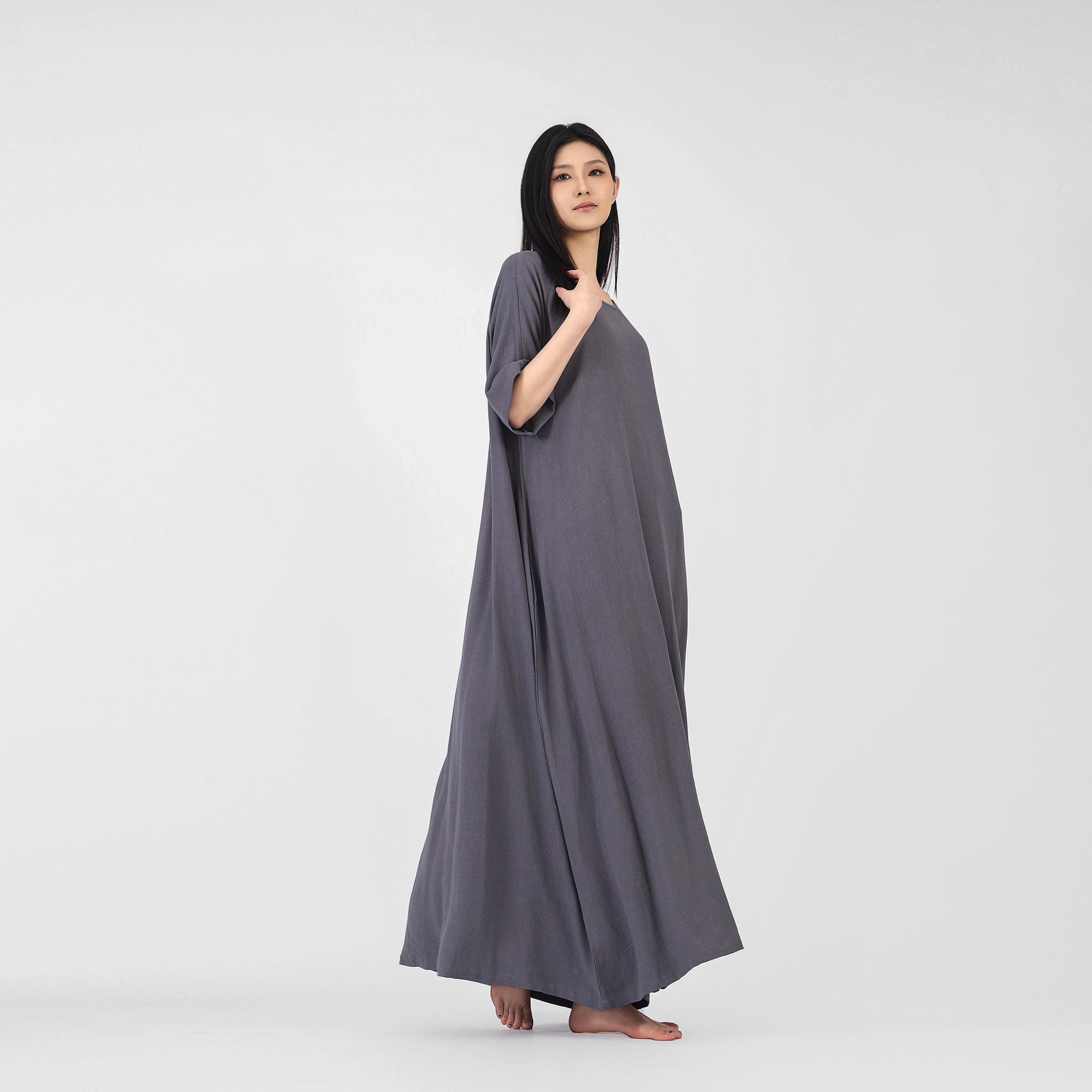 Cotton Linen Long Loose Dress With Pockets Plus Size Boho Dress Maxi ...