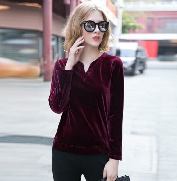 Plus size cheap velvet blouse