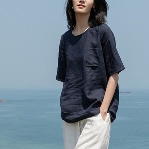 Women&#39;s 100% linen tops linen long sleeves tops loose summer linen blouses oversized shirt plus size clothing custom hand made clothing N304