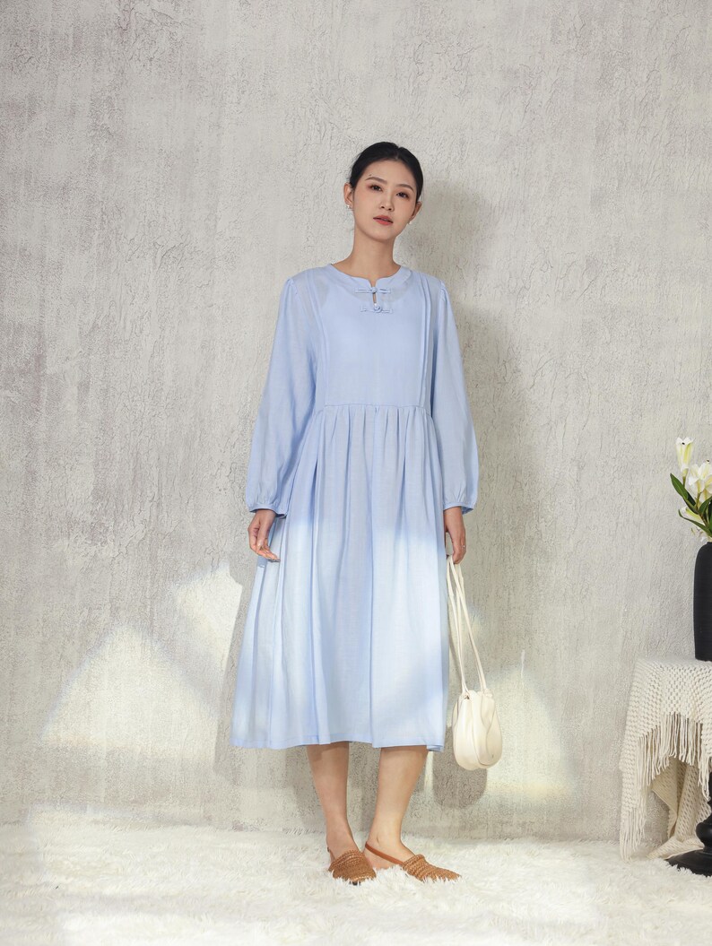 Oversized Long Sleeve Linen Dress with Side Pockets Casual Loose Fit Outfit M018 image 3