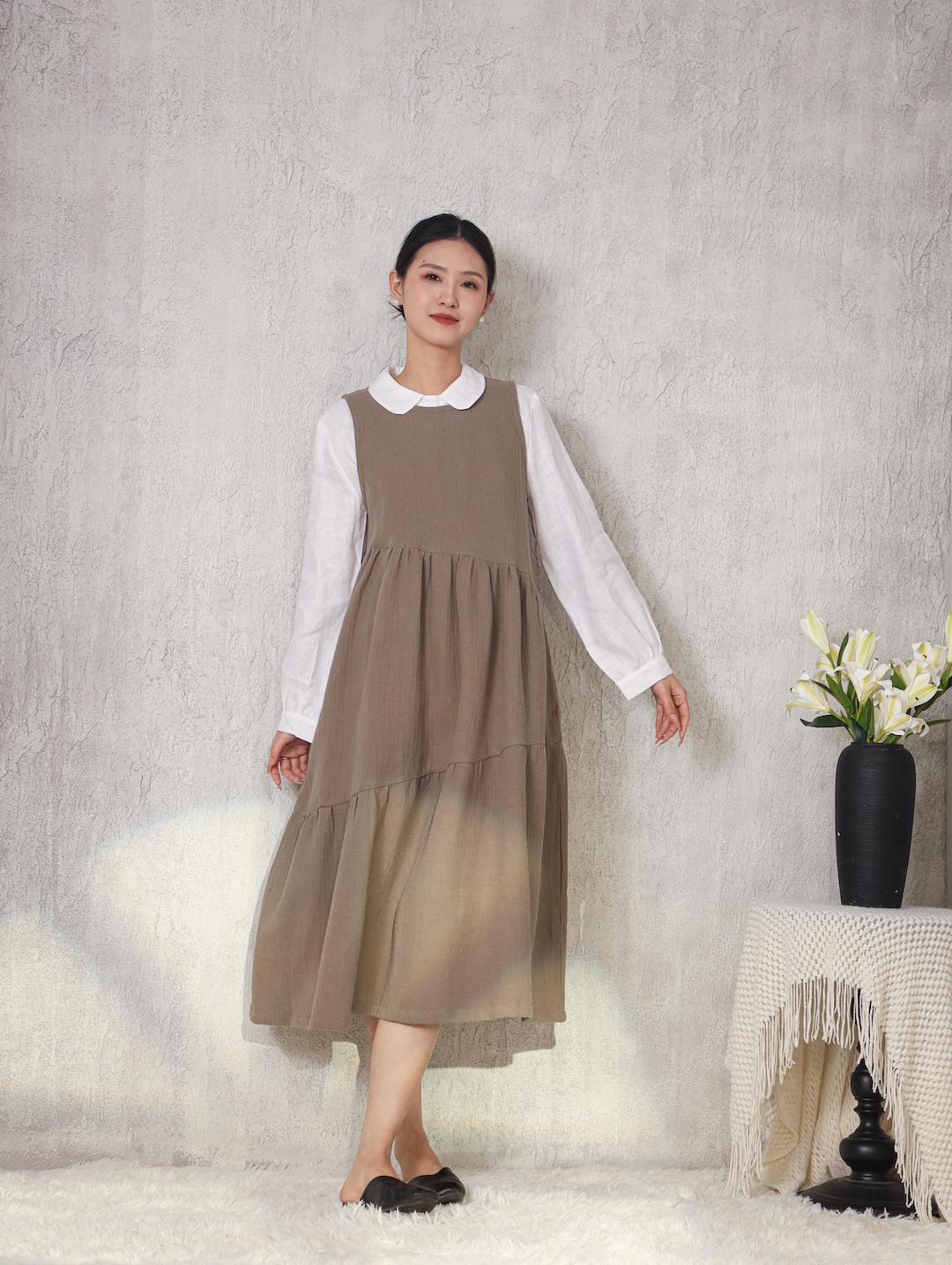 Heavier Cotton Linen Warm Vest Dress Sleeveless Loose Robes Winter/fall ...