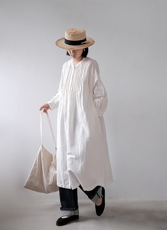 100% Linen Dresses For Women Linen Long Sleeves Maxi Dress Casual Soft Oversized Linen Robes Dress Loose Flax Coat Plus Size Dress N303