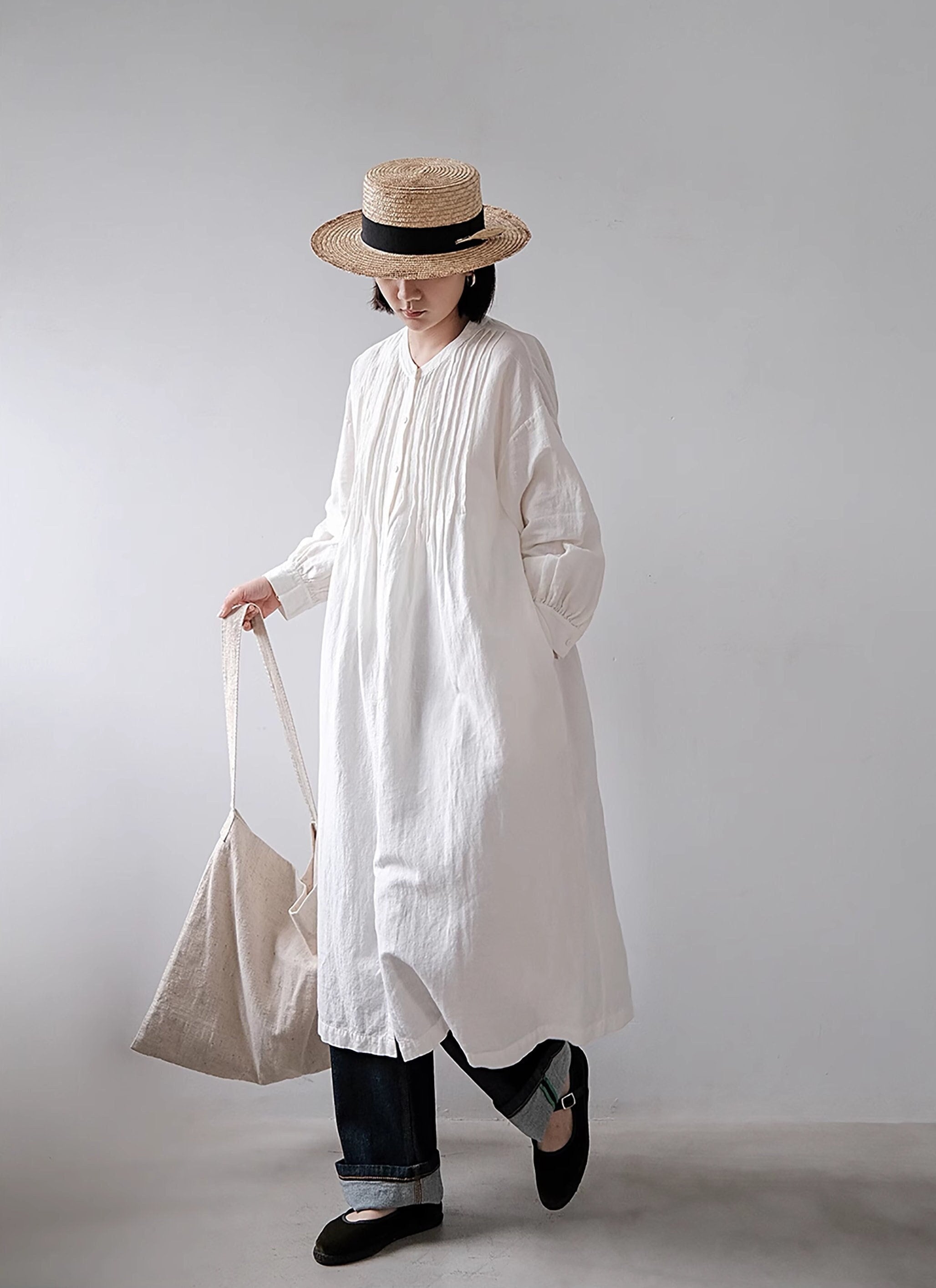 100% Linen Dresses For Women Linen Long Sleeves Maxi Dress Casual Soft Oversized Linen Robes Dress Loose Flax Coat Plus Size Dress N303