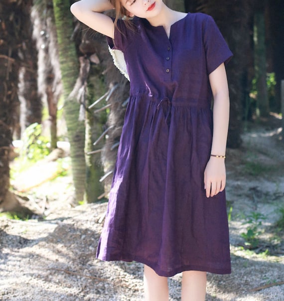 purple linen dress women Mimosa Linen Dress