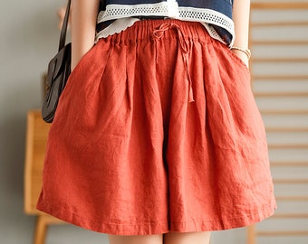 Women linen shorts linen wide leg shorts loose casual trousers fall spring custom shorts plus size shorts summer beach shorts N88
