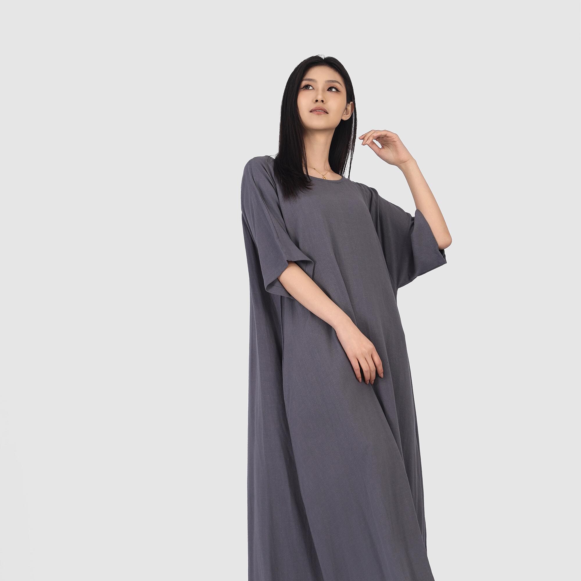 Cotton Linen Long Loose Dress With Pockets Plus Size Boho Dress Maxi ...