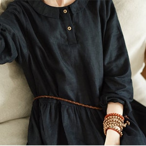 Women&#39;s linen dress long sleeves shirt dress midi dress loose casual summer oversized long dress long tunic robe plus size clothing F341