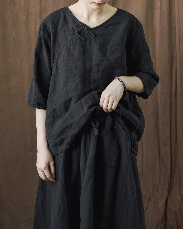 Women's 100% Linen Shirt 3/4 Sleeves Shirt Linen Tops for Women Soft ...