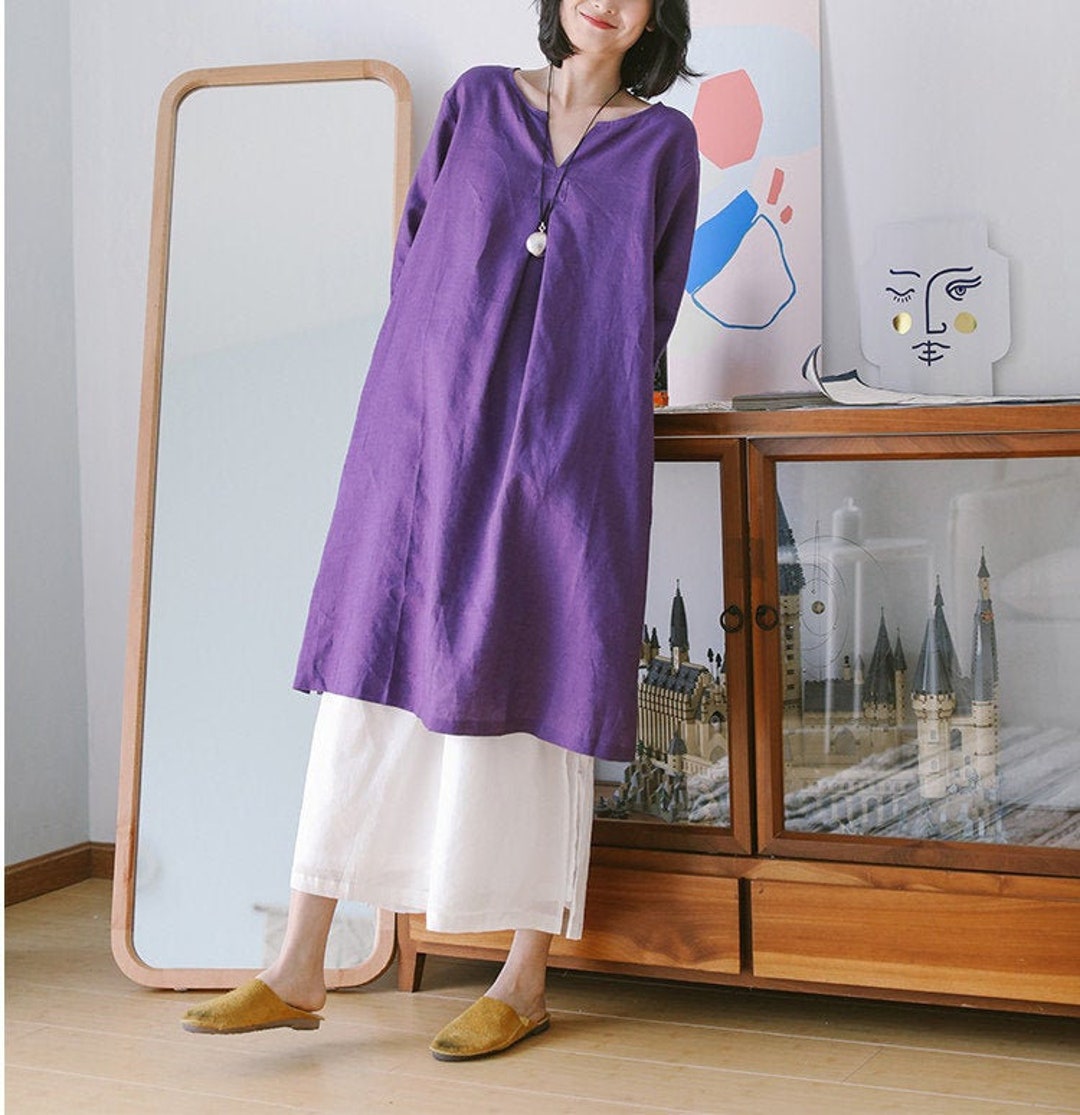 Women Linen Dress Linen Maxi Dress Long Sleeve Dresses With - Etsy