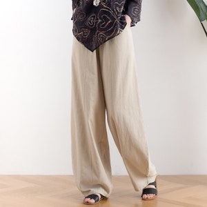 Pantalon en lin et coton pantalon long en lin pantalon large sarouel ample ample automne printemps pantalon long personnalisé grande taille A123 image 3