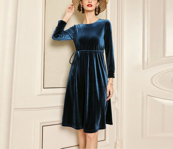 Women Velvet Dress Long Sleeves Dress Formal Midi Dress Spring Fall Dress Custom Hand Made Dress Plus Size Gown Dresses for Women N138 Etsy Canada