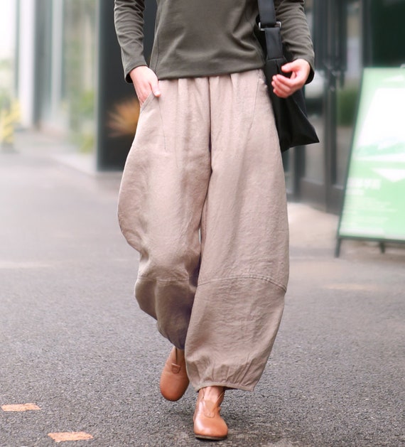 Pure Linen Pants Women Wide Leg Pants Oversized Harem Pants Soft Loose  Large Size Maxi Trousers Spring Custom Plus Size Pants Boho N137 -   Canada