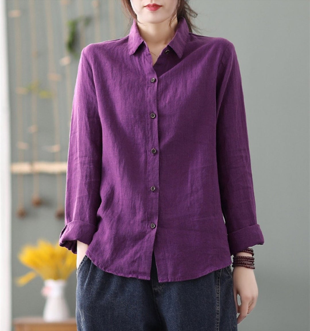 Women's 100% Linen Shirt Long Sleeves Shirt Linen Tunic - Etsy