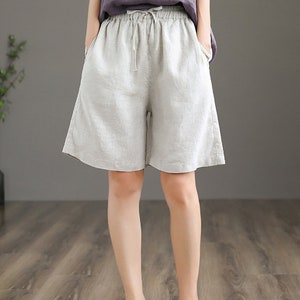 linen shorts for women linen wide leg shorts loose casual trousers fall spring custom shorts plus size shorts summer beach shorts N88 image 5