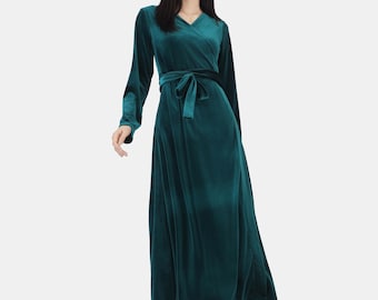V-neck Long sleeve maxi dress velvet wrap dress velvet party dress wedding gift dress evening dress handmade formal velvet dress R17 8
