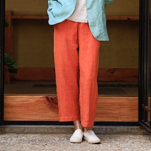 100% Linen pants women maxi pants wide leg pants loose casual long trousers spring custom hand made linen pants plus size pants boho N05